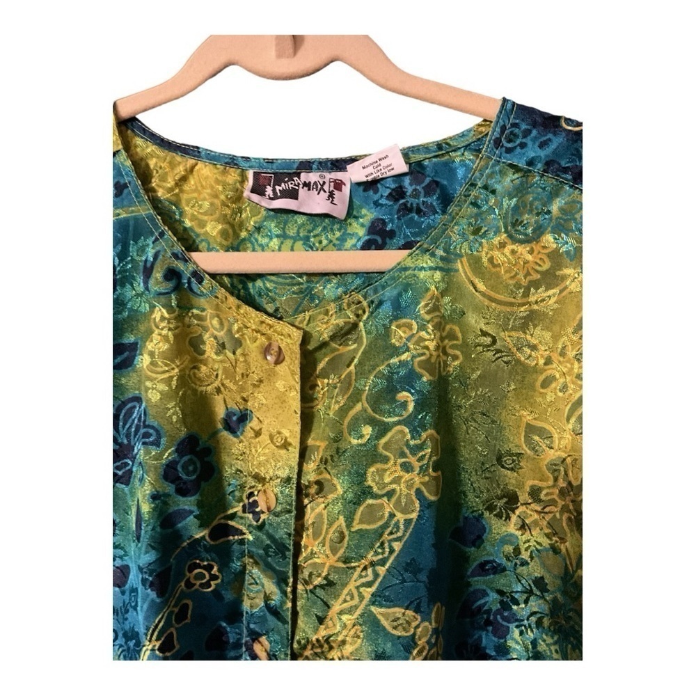 Mira Max Button Up One Size Cover Up/Resort Wear/Kaftan Blue Green Yellow - Picture 4 of 7